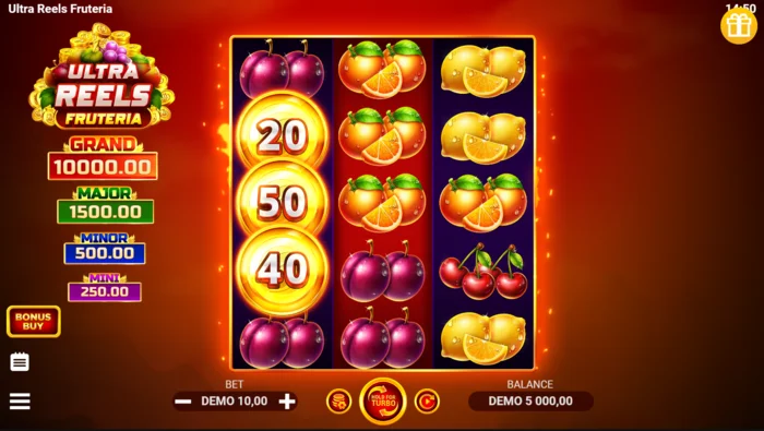Ultra Reels Fruteria – pagrindinis 3x5 žaidimo ekranas