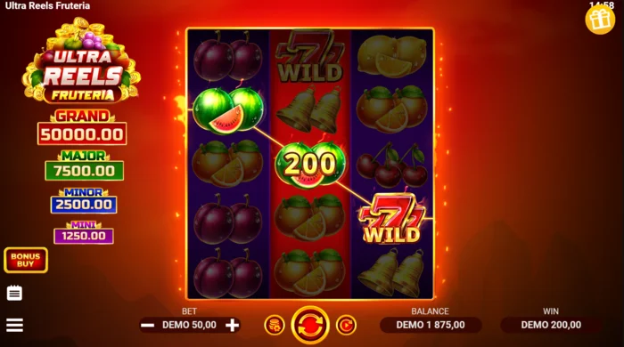 Ultra Reels Fruteria – laimėjimo linija su auksiniu septynetu